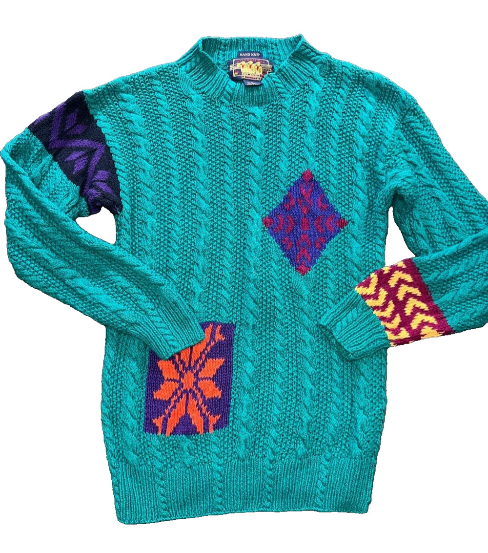 Rare Vintage 90's Ralph Lauren Chaps Linen Cotton Hand Knit Sweater M A011021